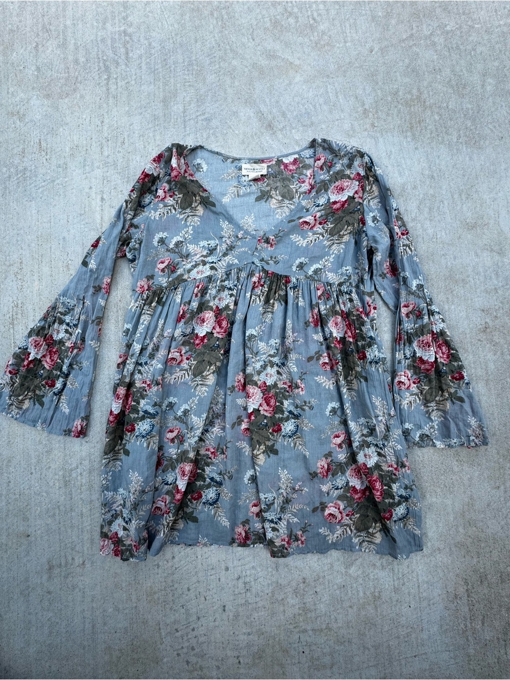 Denim & Supply Ralph Lauren Dusty Blue Floral Empire-Waist Tunic
